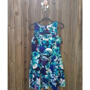 Liz Claiborne Teal Floral Dress Size Petite Medium